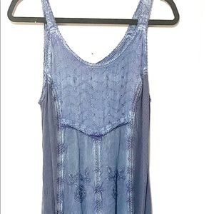 Boho Cute Option Med MIDI Dress Denim color, Tie back to accentuate waist.